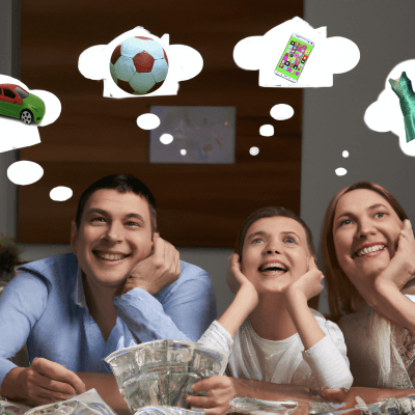 Familie zaehlt Geld und traeumt von Zielen für ihr kostenloses Allgemeinwissen-Quiz. Familie zählt Geld und träumt von ihren Zielen für ihr kostenloses Allgemeinwissen-Quiz.